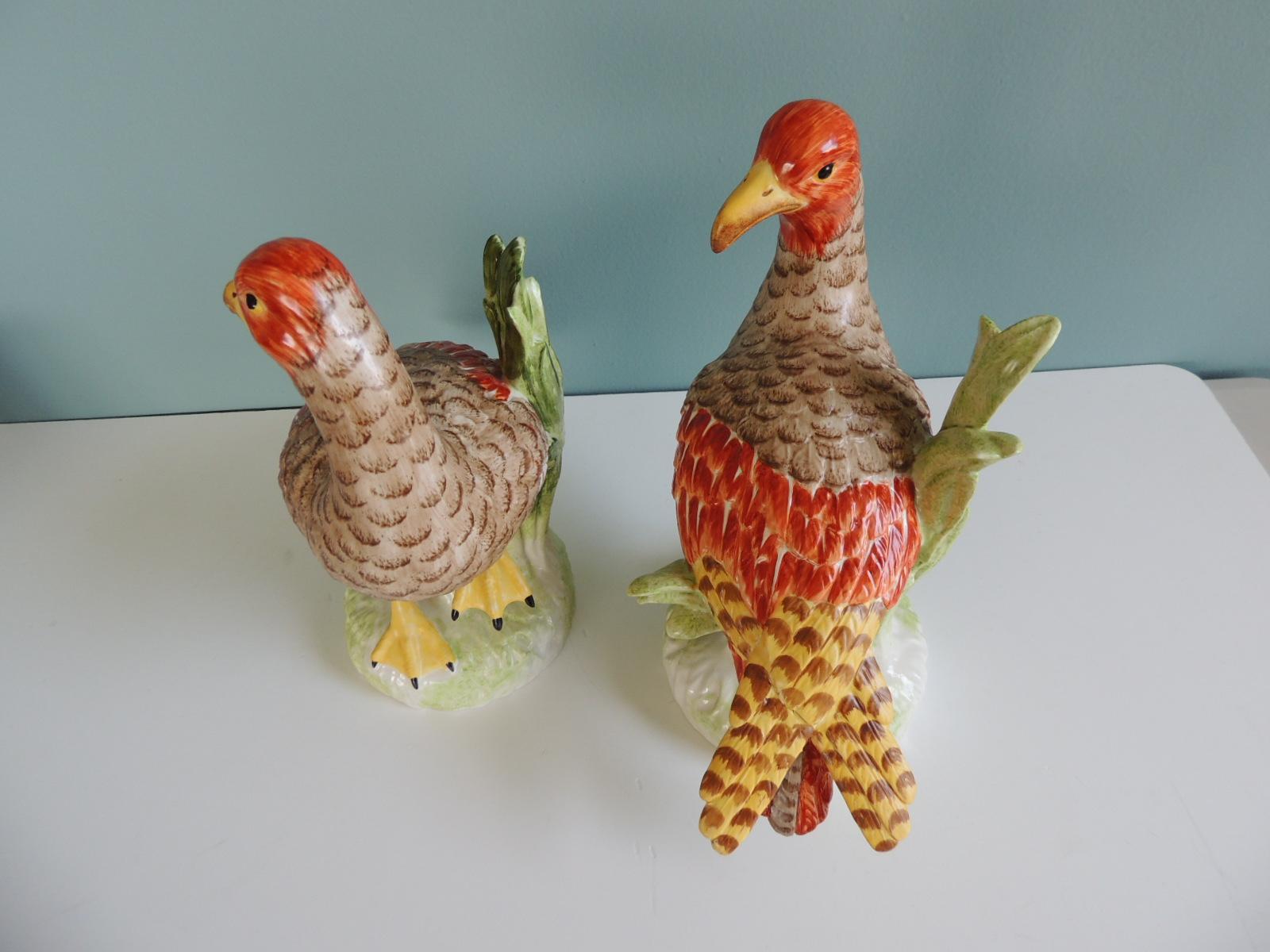 Pair of Orange and Green Ceramic Birds In Good Condition For Sale In Oakland Park, FL