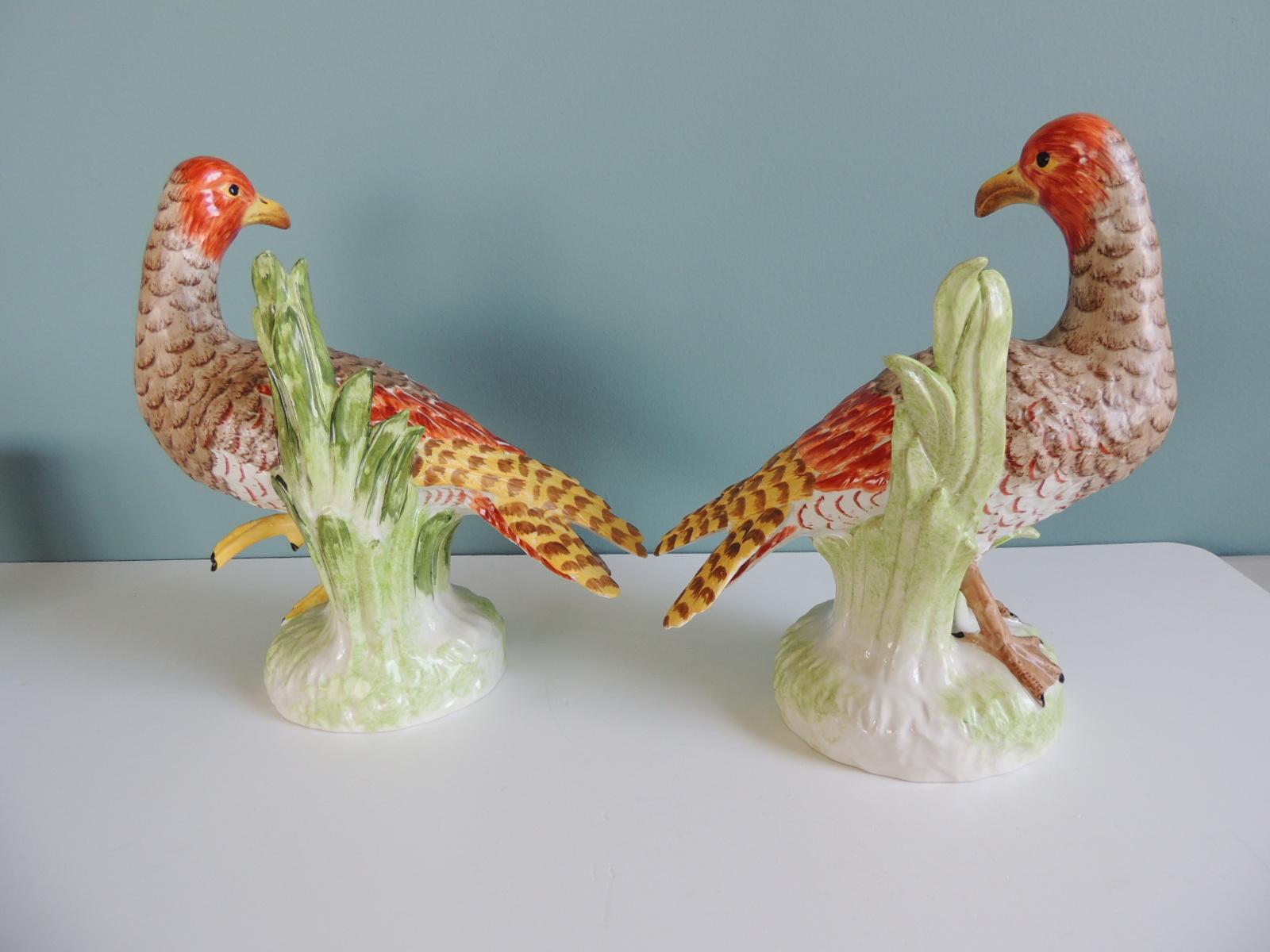 Contemporary Pair of Orange and Green Ceramic Birds For Sale