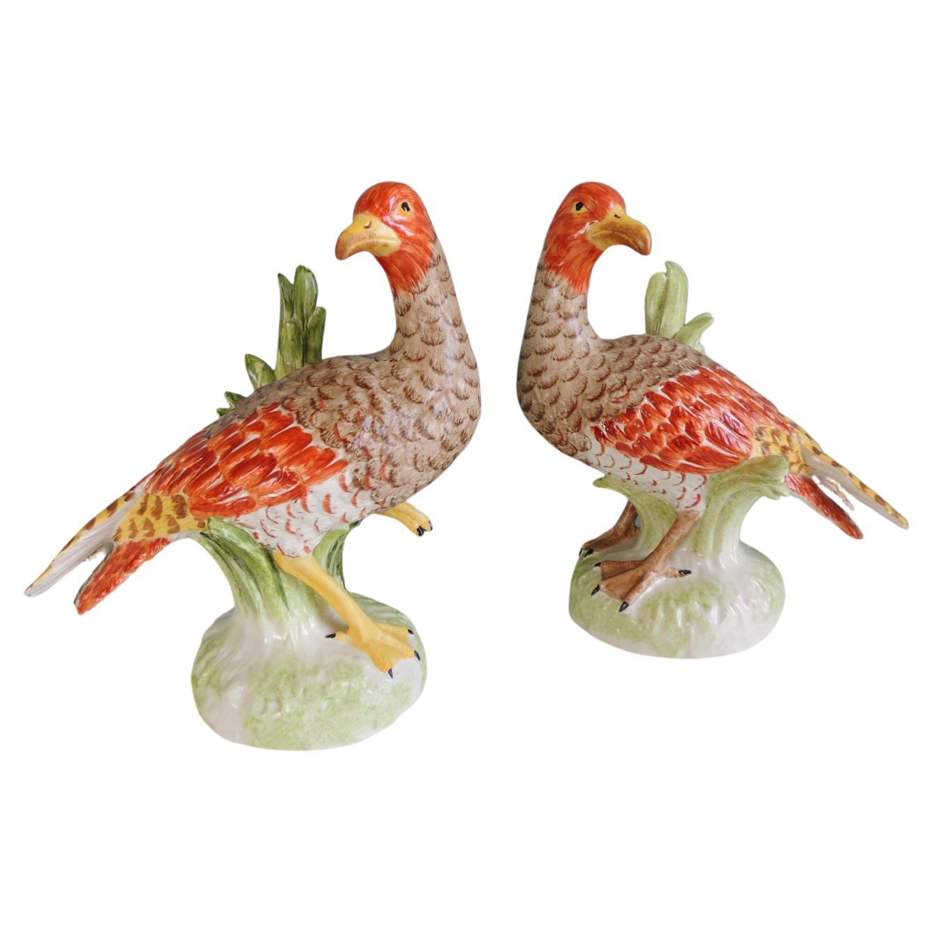 Pair of Orange and Green Ceramic Birds For Sale