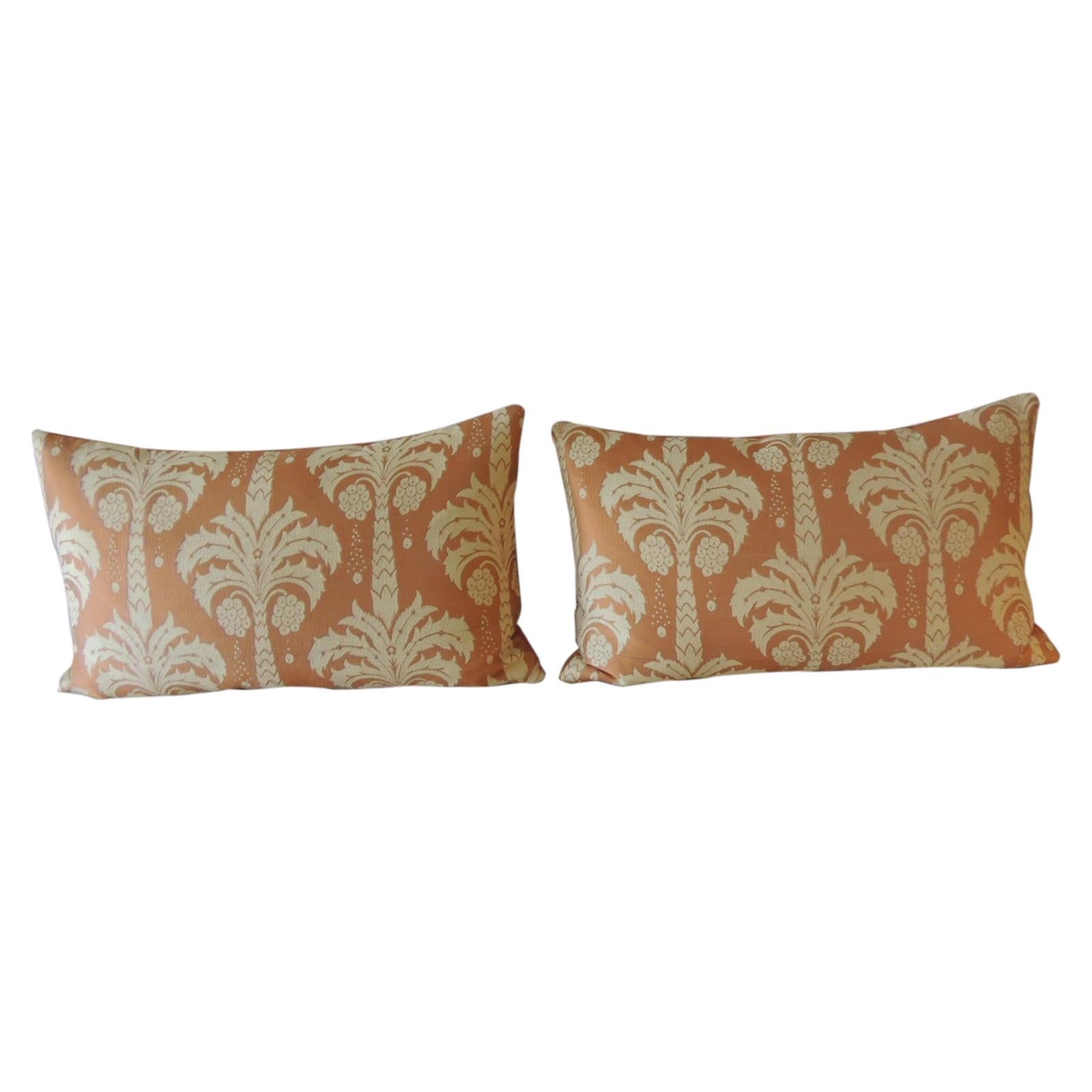 Pair of Orange and Natural "Palms" Silk Decorative Pillows