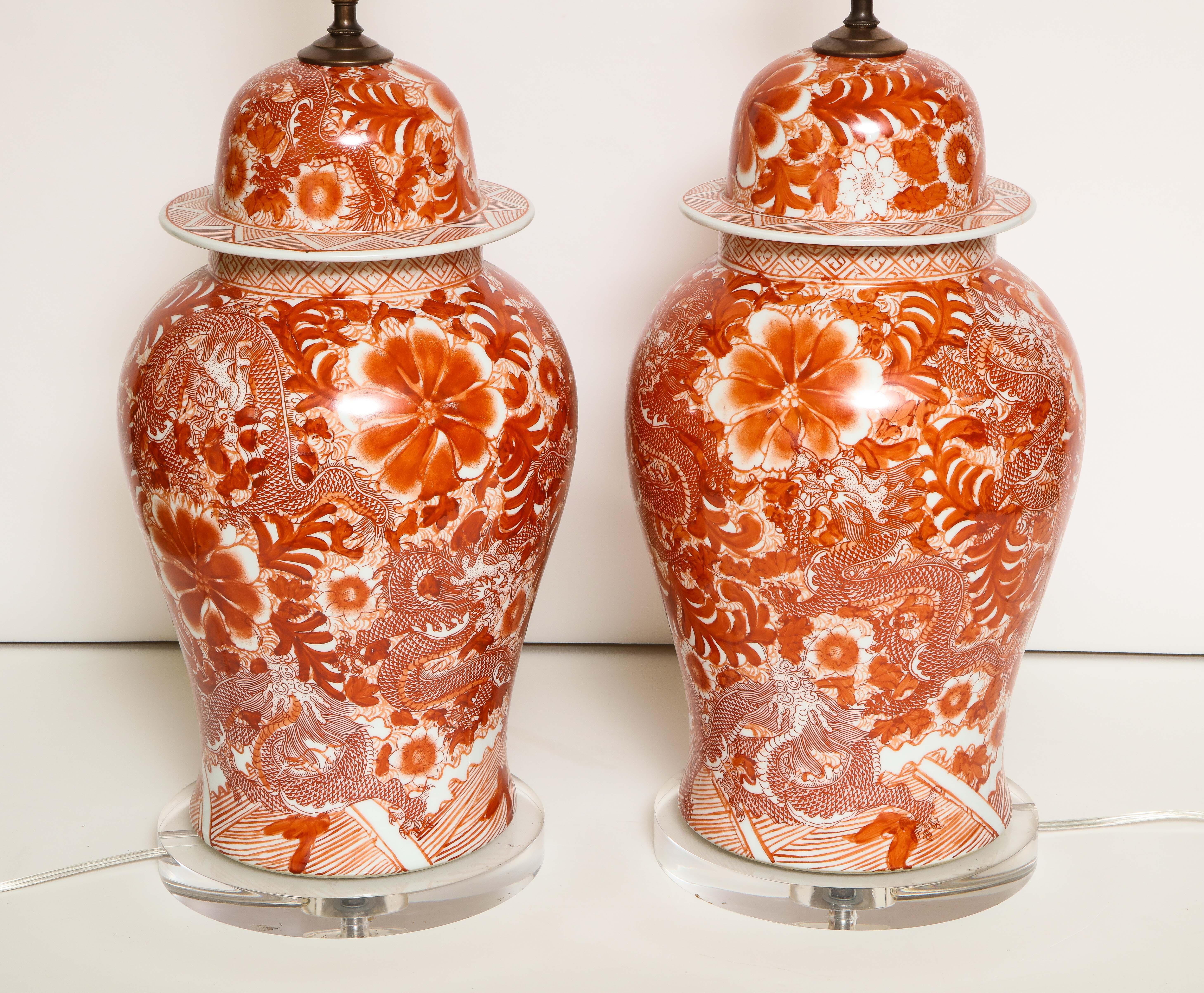 Pair of Orange and White Ceramic Lamps 7