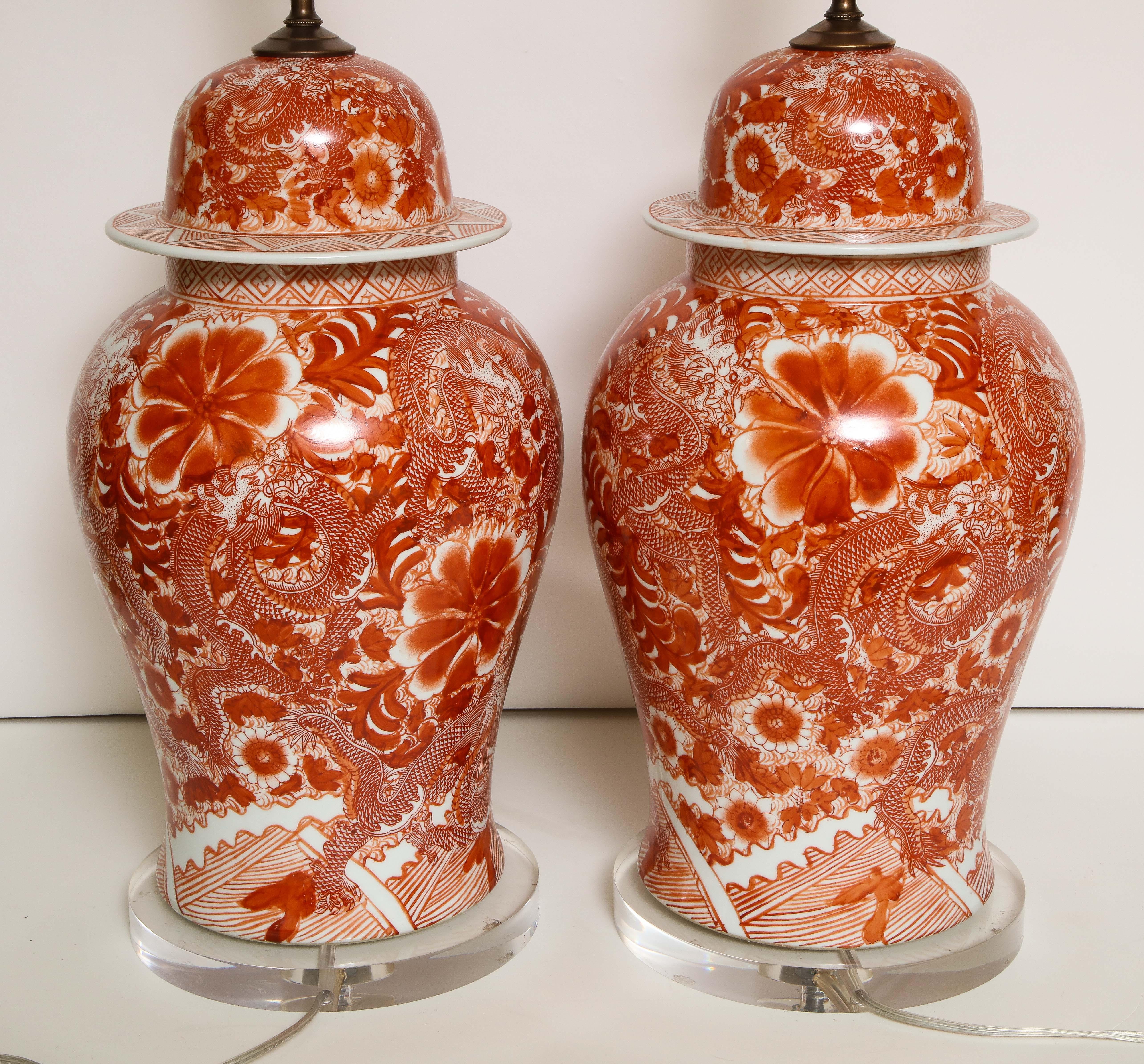 Pair of Orange and White Ceramic Lamps 12