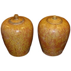 Pair of Orange and Yellow Lidded Ginger Jars, China, Contemporary