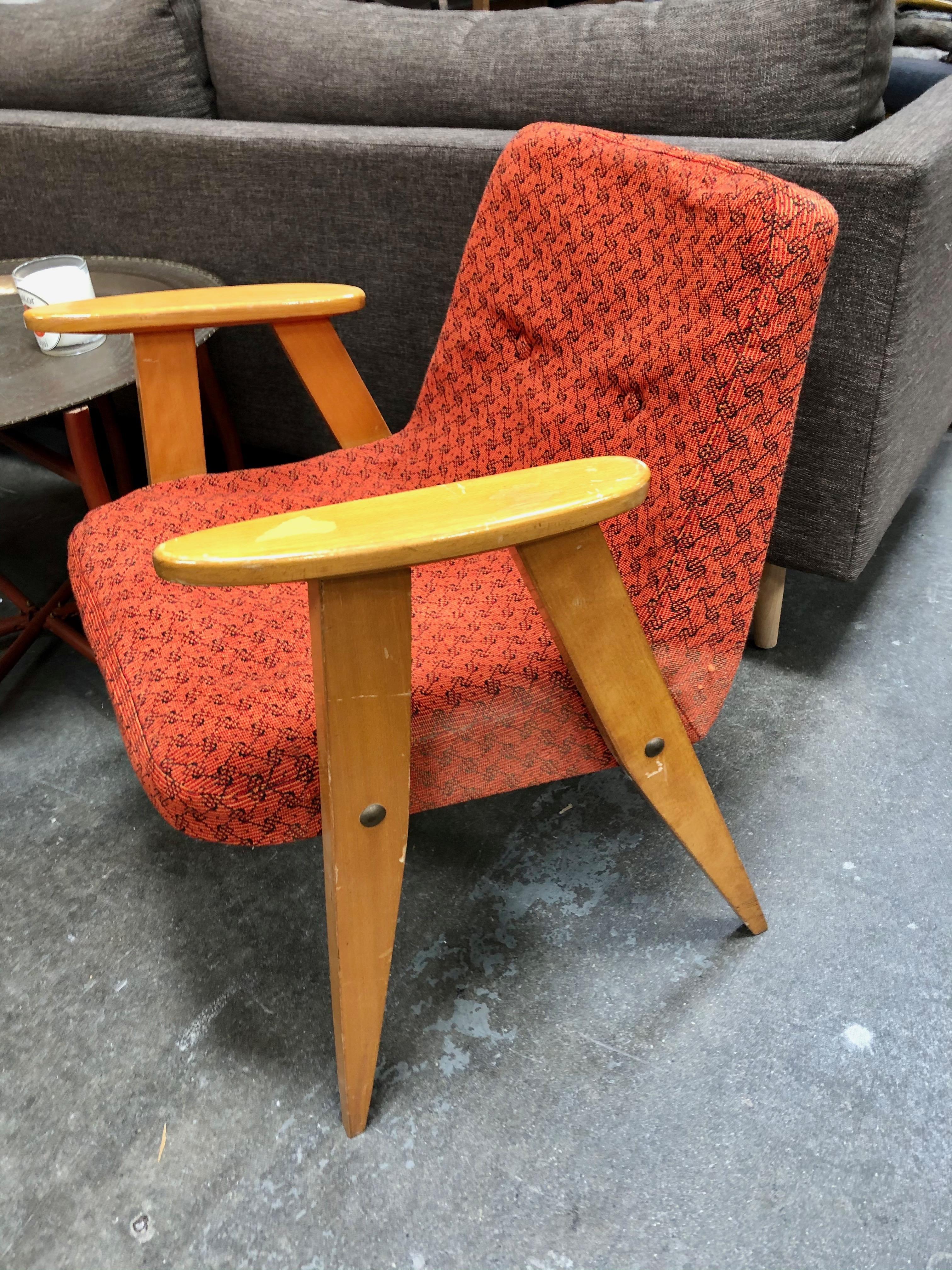 Mid-Century Modern Pair of Orange Armchairs