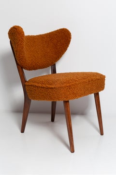 Pair of Orange Boucle Shell Club Chairs, by Vintola Studio, Europe, Poland