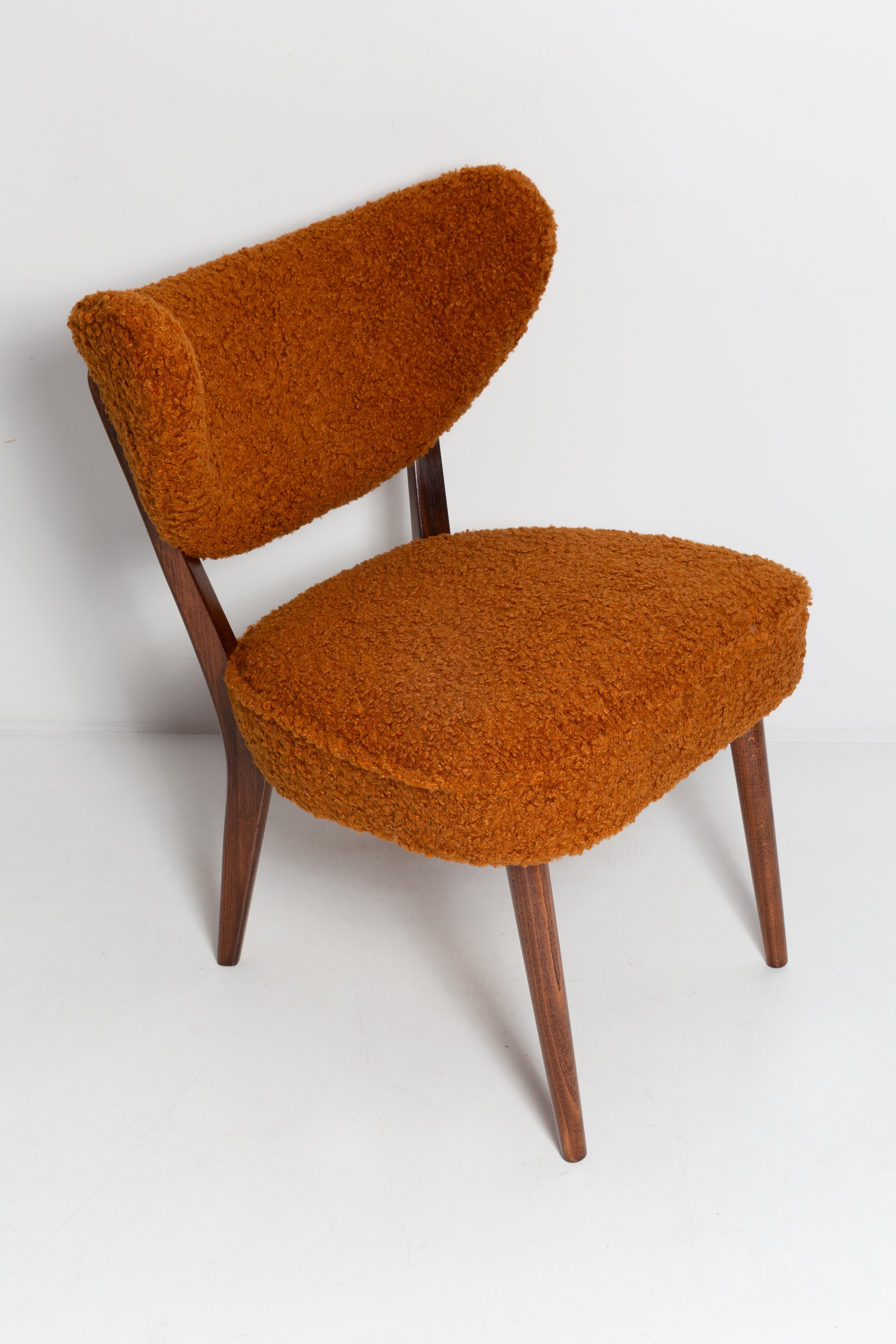 Mid-Century Modern Pair of Orange Boucle Shell Club Chairs, by Vintola Studio, Europe, Poland For Sale