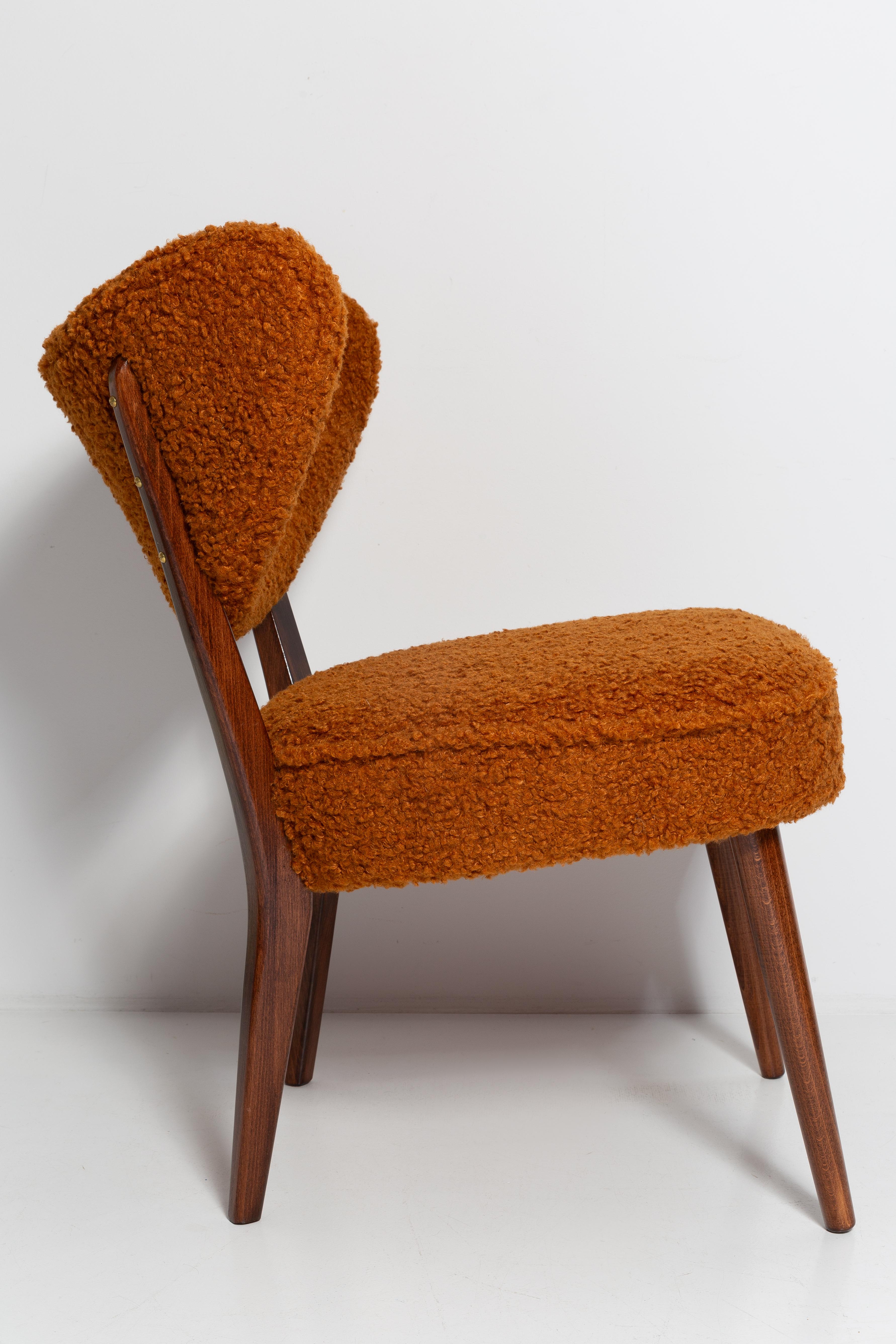Polish Pair of Orange Boucle Shell Club Chairs, by Vintola Studio, Europe, Poland For Sale