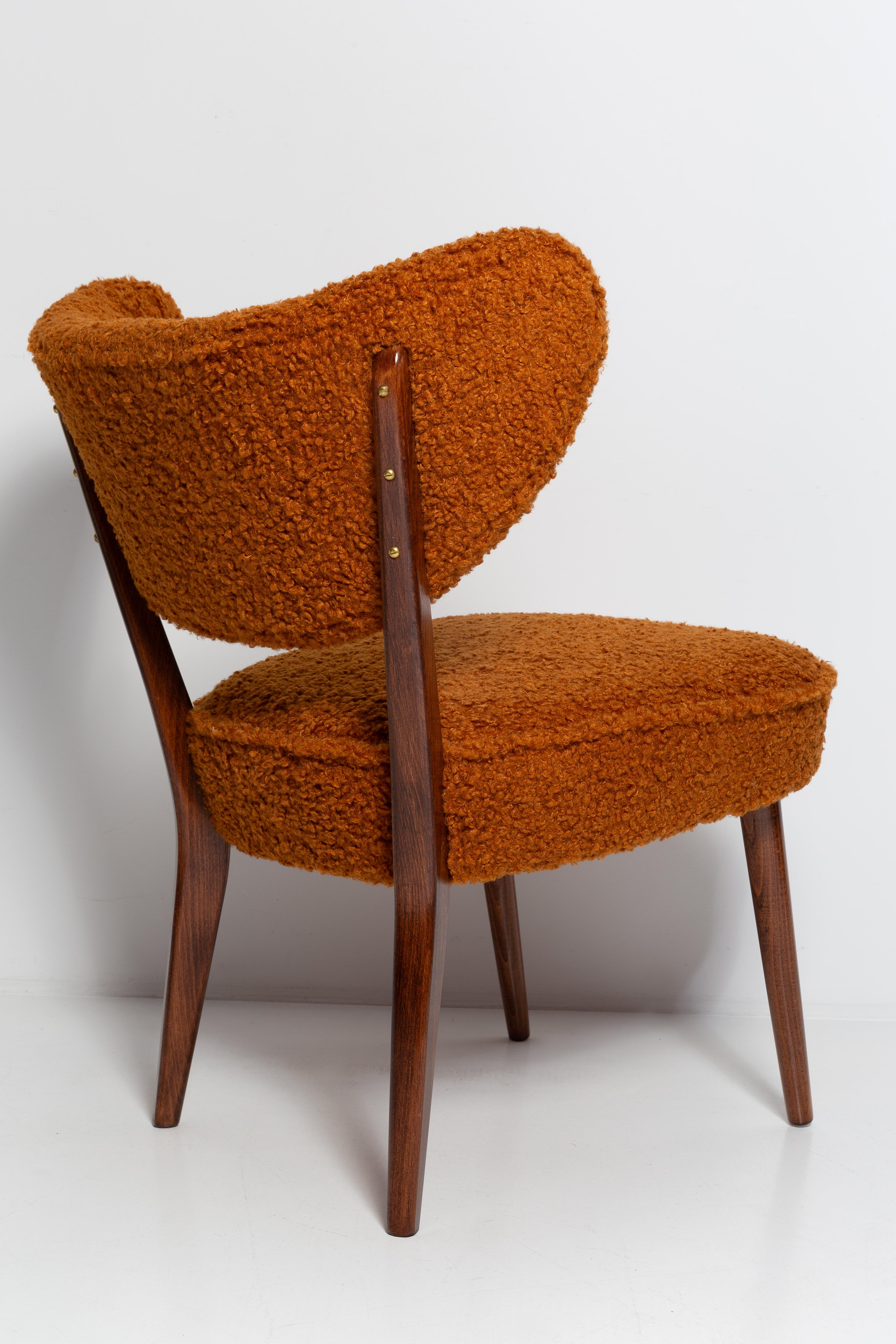 Hand-Crafted Pair of Orange Boucle Shell Club Chairs, by Vintola Studio, Europe, Poland For Sale