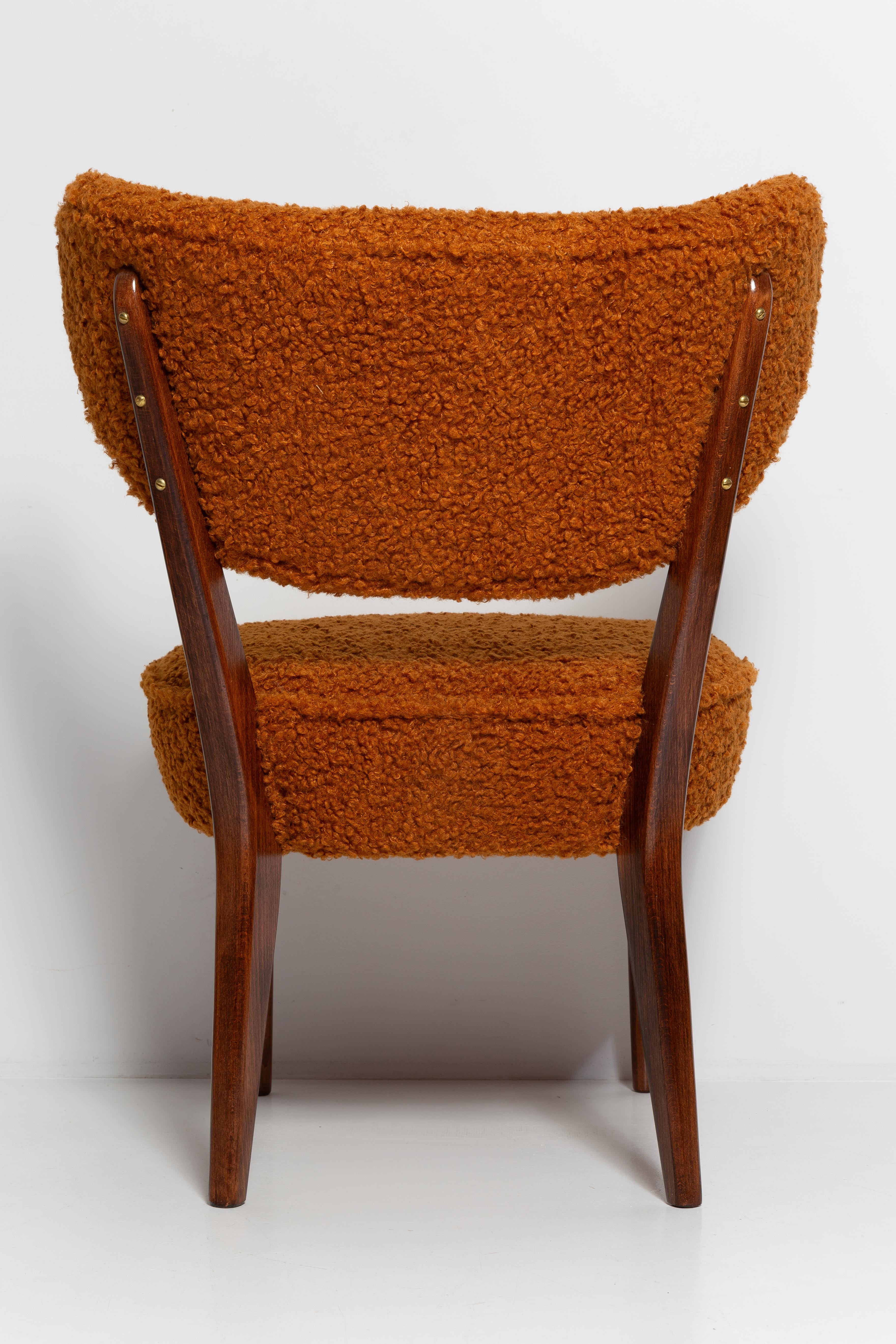Contemporary Pair of Orange Boucle Shell Club Chairs, by Vintola Studio, Europe, Poland For Sale