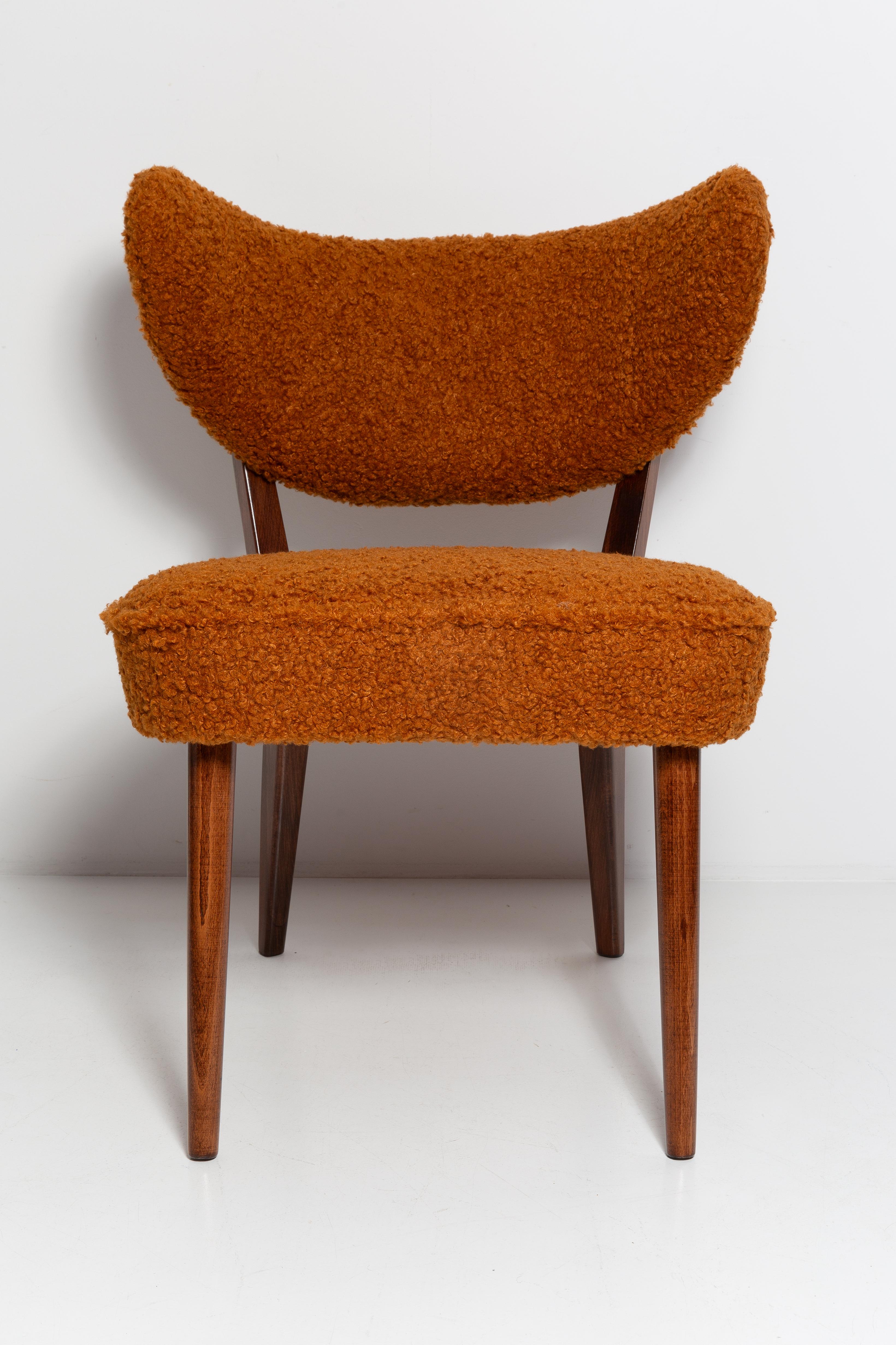 Bouclé Pair of Orange Boucle Shell Club Chairs, by Vintola Studio, Europe, Poland For Sale