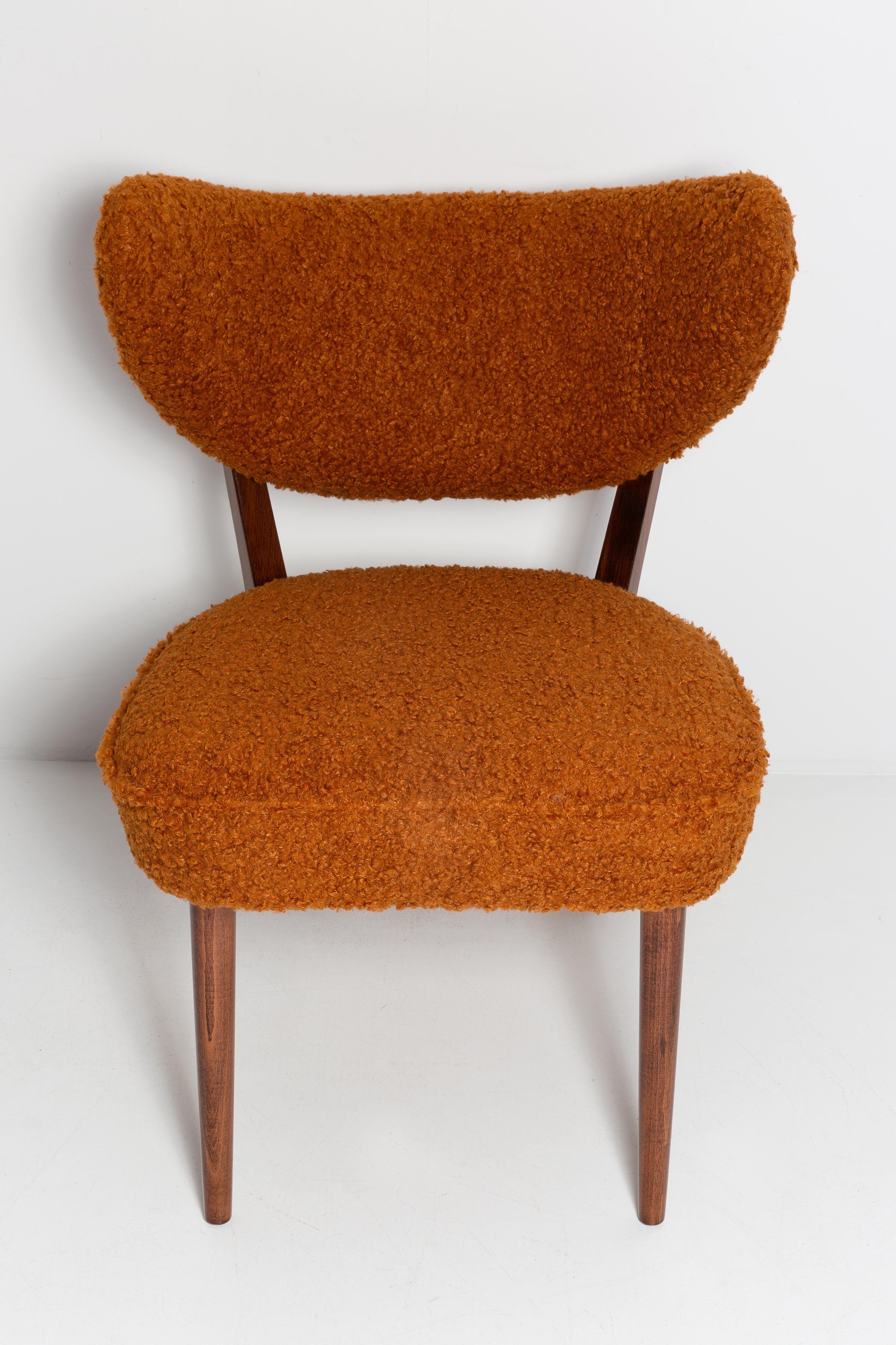 Pair of Orange Boucle Shell Club Chairs, by Vintola Studio, Europe, Poland For Sale 1
