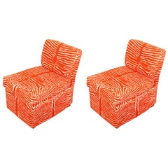 Vintage Pair of Orange Brunshwig & Fils Slipper Chairs