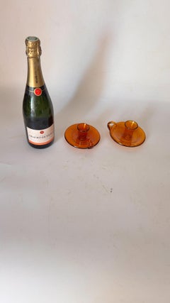 Pair of Orange Bubble Glass Candle Holders – Biot, France – 1960s