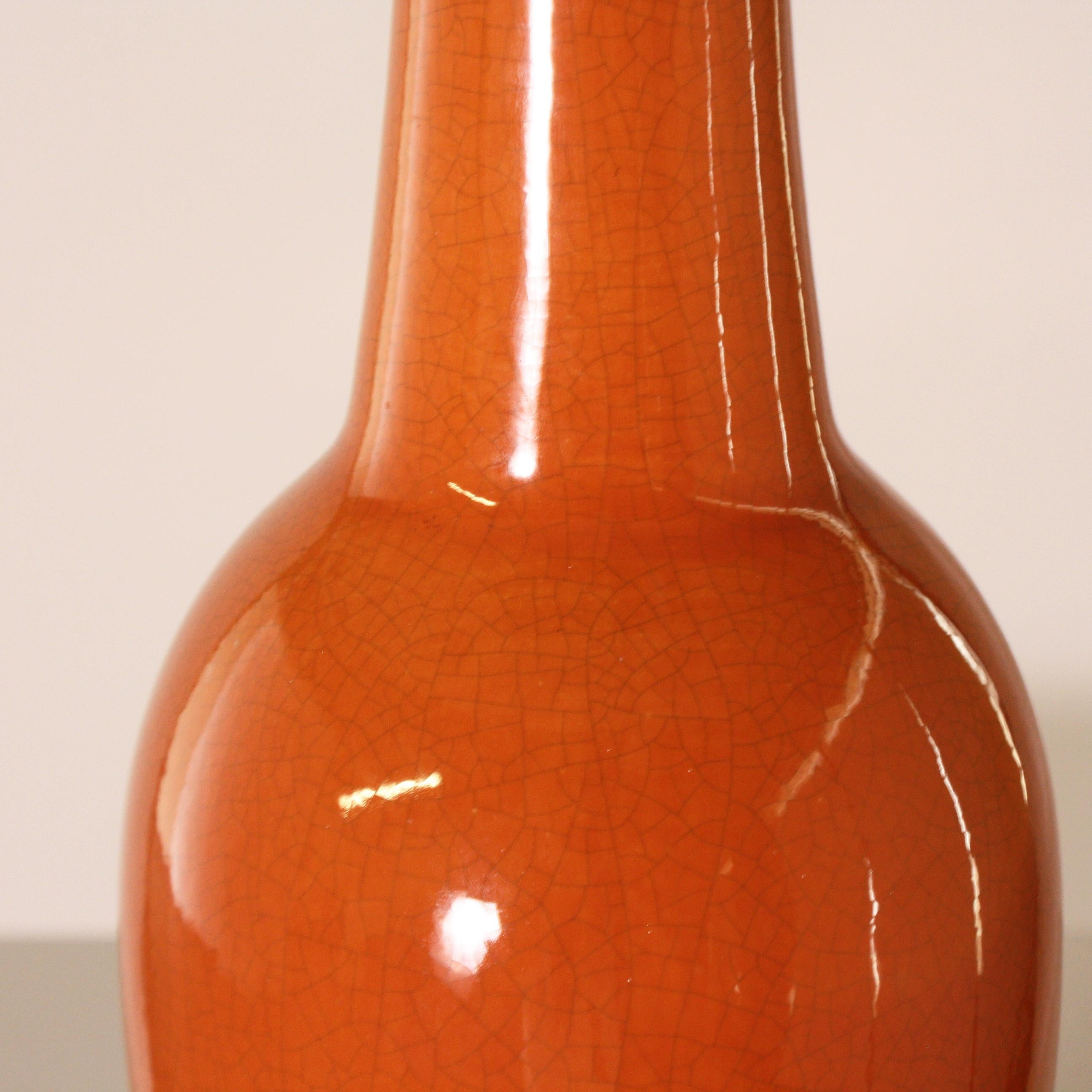 French Pair of Orange Ceramic Ginger Jar Lamps, circa 1940