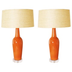 Pair of Orange Ceramic Ginger Jar Lamps, circa 1940