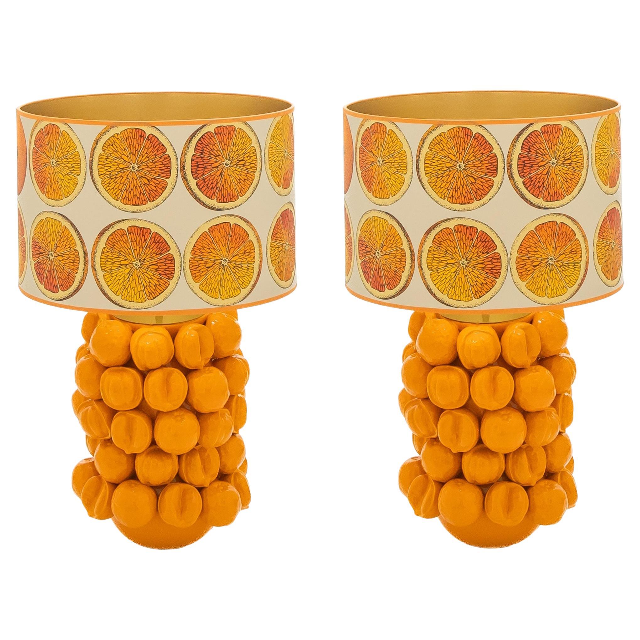 Paar des 21. Jahrhunderts  Original Keramik-Tischlampen „Orange“
