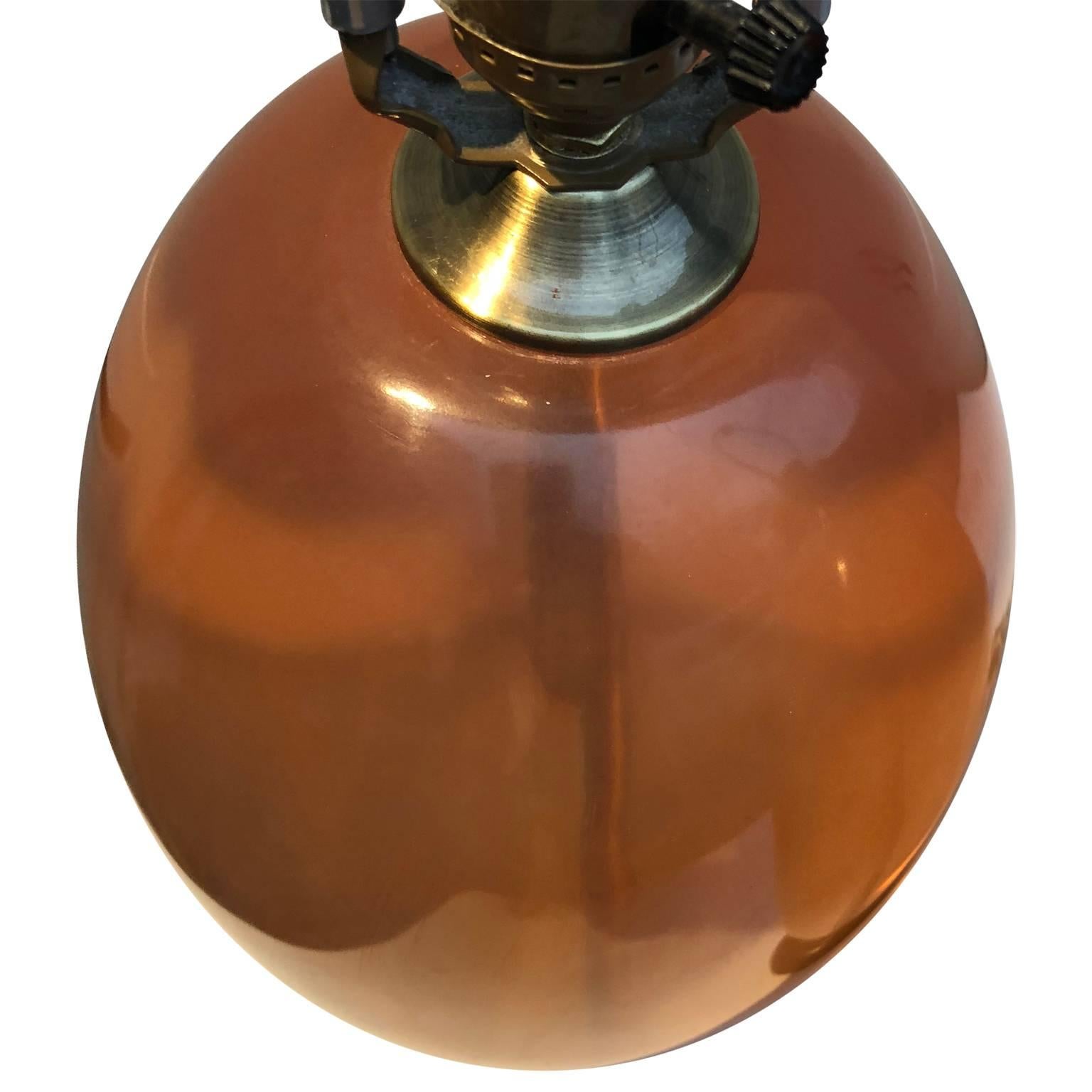 Pair Of Orange Ellipse-Shaped Resin Table Lamps On Thick Lucite Base In Good Condition In Haddonfield, NJ