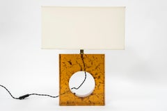 Coppia di lampade da tavolo quadrate in resina frattale arancione