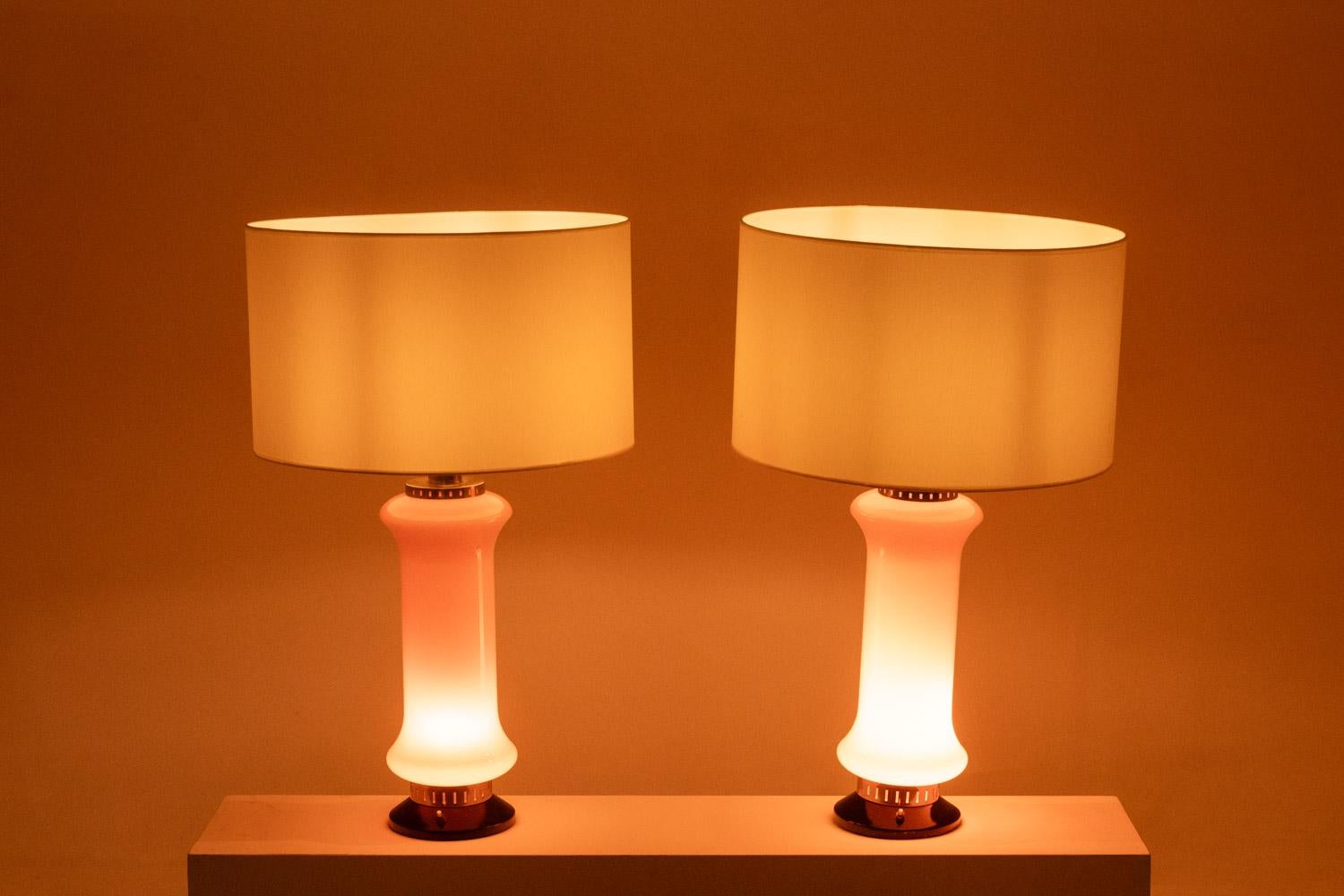 20th Century Pair of orange glass lamps. 1970s. For Sale