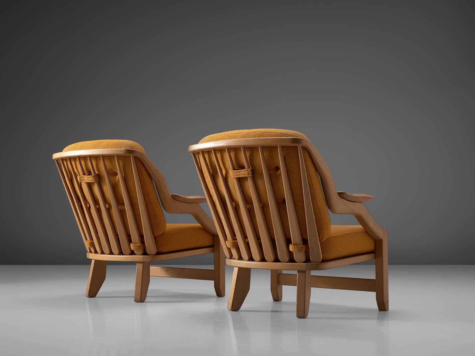 Mid-Century Modern Pair of Orange Guillerme and Chambron Lounge Chairs