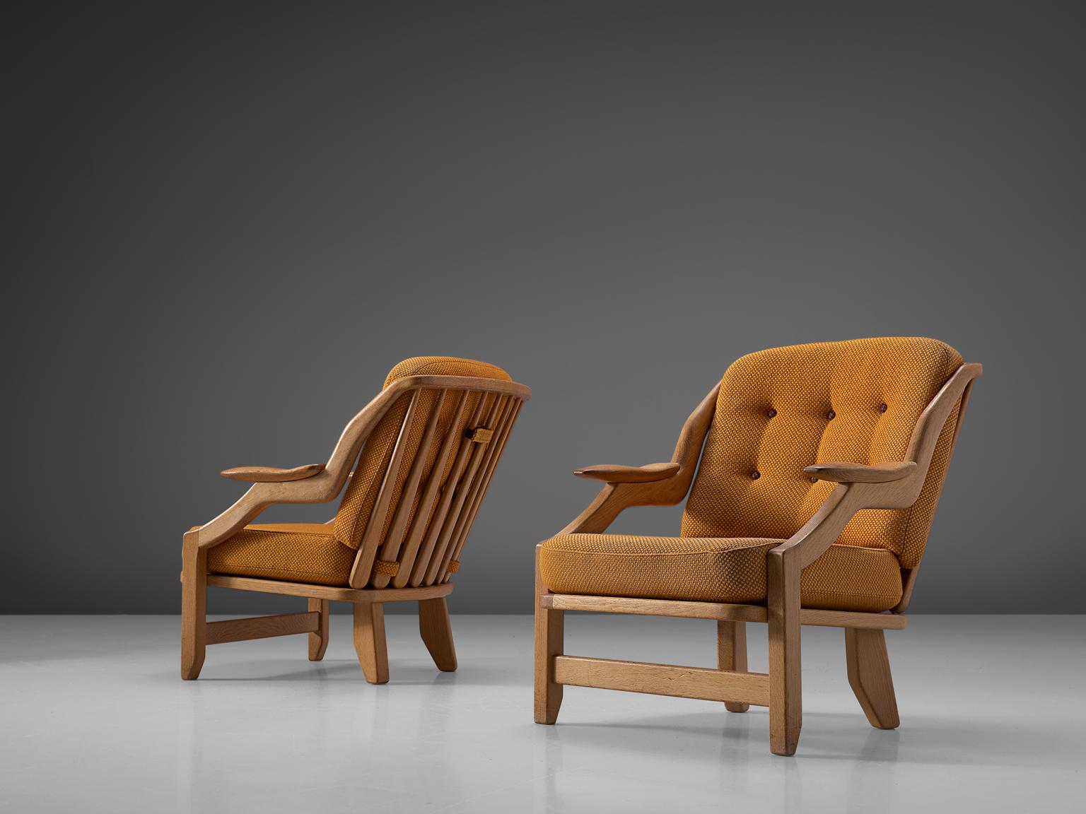 French Pair of Orange Guillerme and Chambron Lounge Chairs