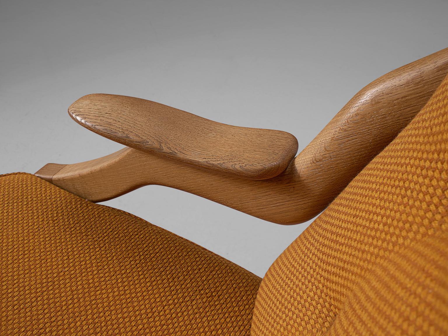Fabric Pair of Orange Guillerme and Chambron Lounge Chairs