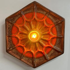 Pair of Orange Hex-shaped Ceramic Wall Lights, Germany, 1970