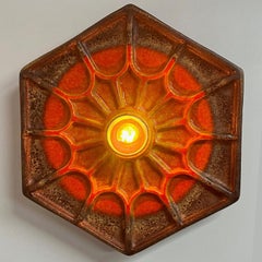 Pair of Orange Hex-shaped Ceramic Wall Lights, Germany, 1970