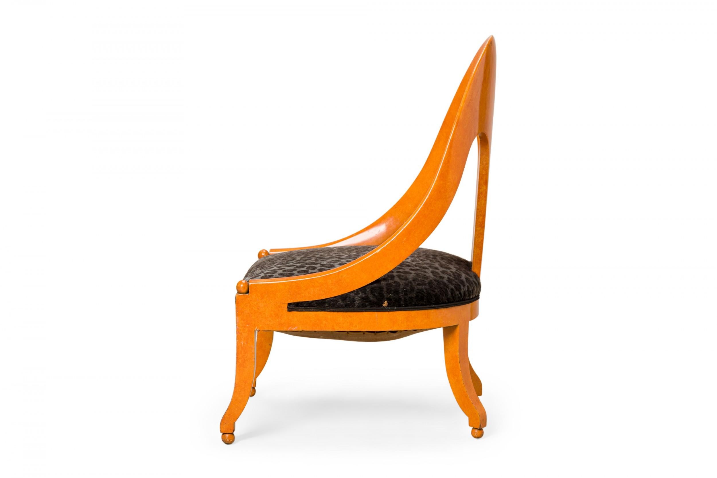 Pair of Orange Lacquer Black Leopard Print Upholstery Spoon Back Side Chairs 2