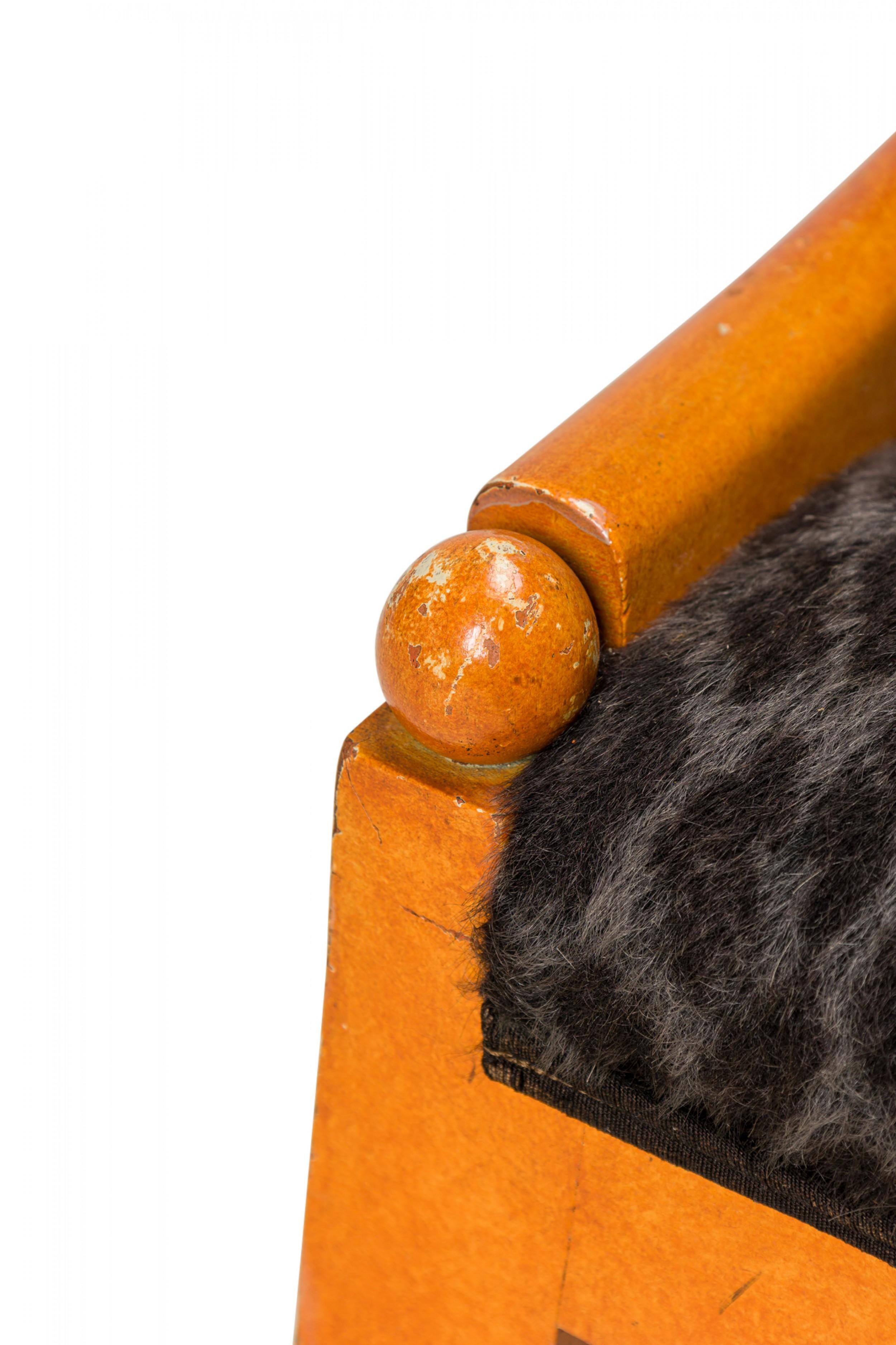 American Pair of Orange Lacquer Black Leopard Print Upholstery Spoon Back Side Chairs