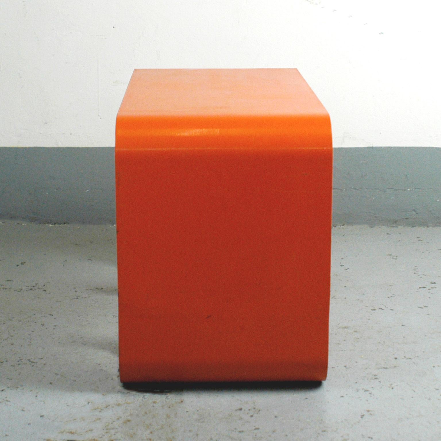 Mid-Century Modern Pair of Orange Lacquered Metal Waterfall Console Tables from the 1970s
