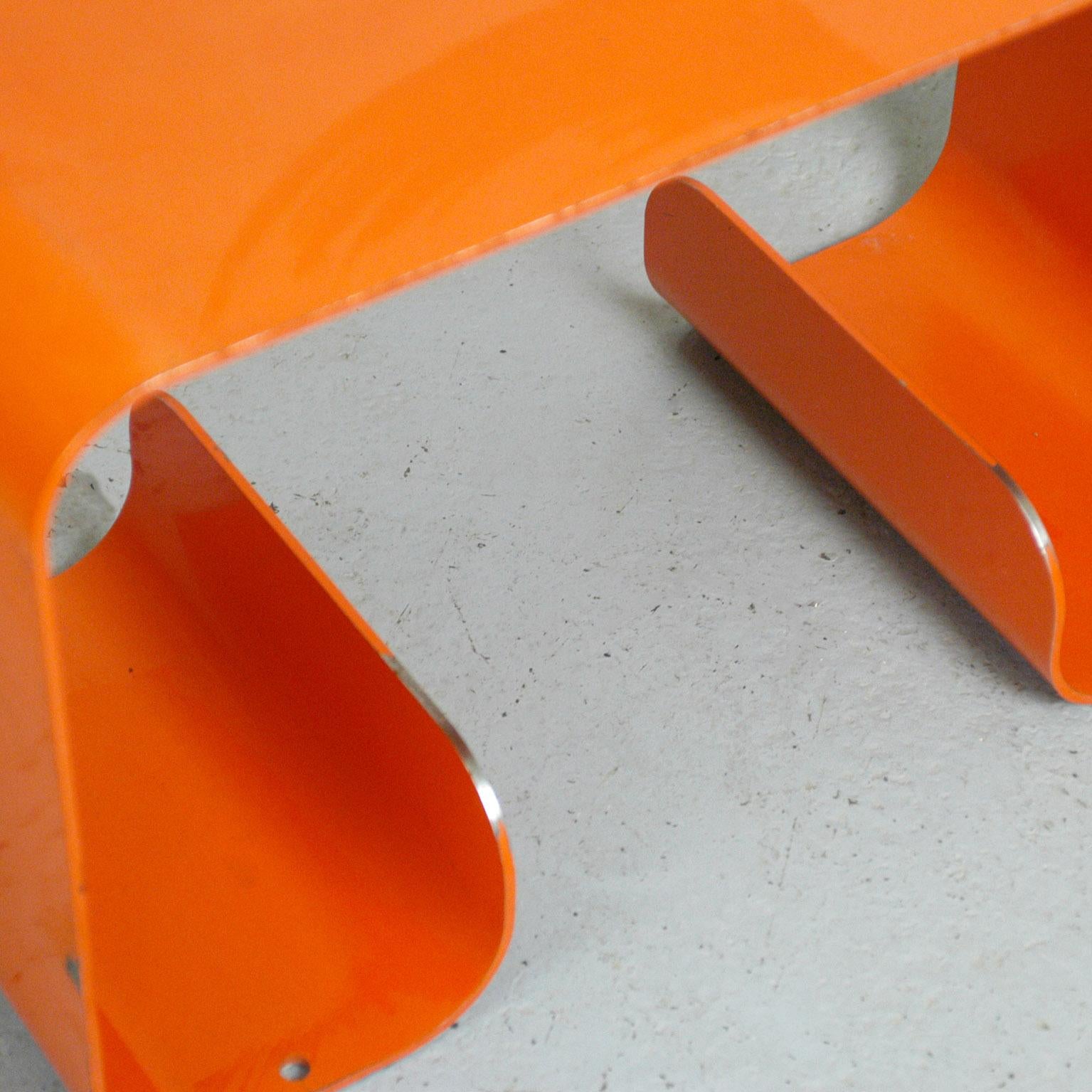 Late 20th Century Pair of Orange Lacquered Metal Waterfall Console Tables from the 1970s