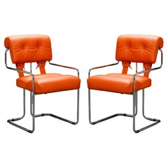 Pair of Orange Leather Tucroma Chairs by Guido Faleschini for Mariani, New