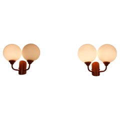 Pair of Orange Metal and Opaline Glass Wall Lamps, Germany, 1960s