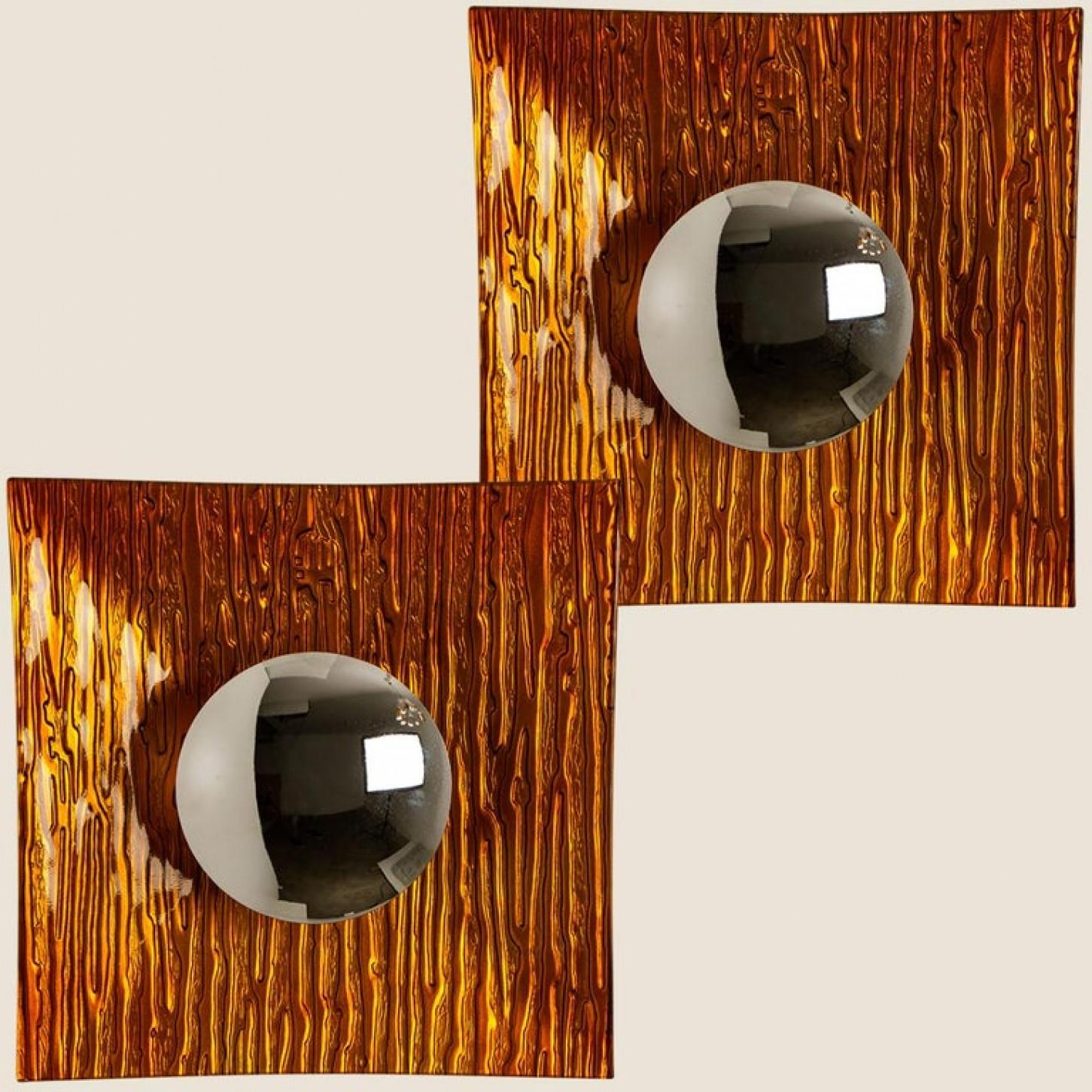 Pair of Orange Metal Glass Space Age Wall Lights, Italy, 1970s For Sale 4