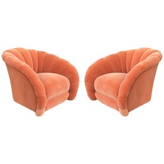 Pair of Orange Vladimir Kagan Design Channel Back Swivel Chairs