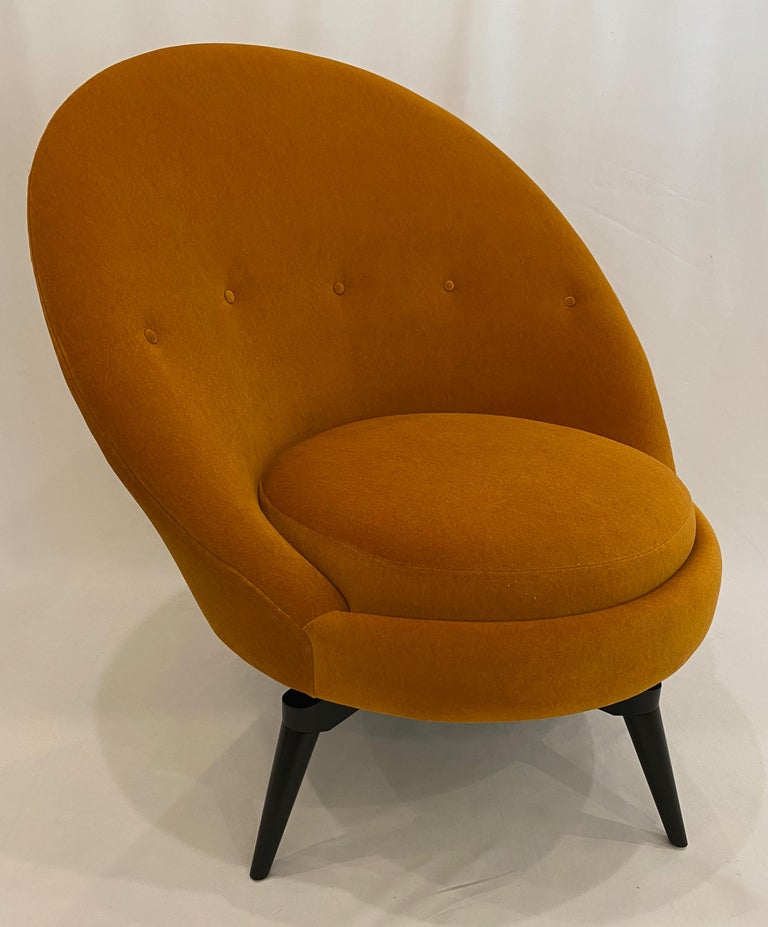 Mid-Century Modern Pair of Ochre Mohair Swivel Chairs by AdM Bespoke For Sale