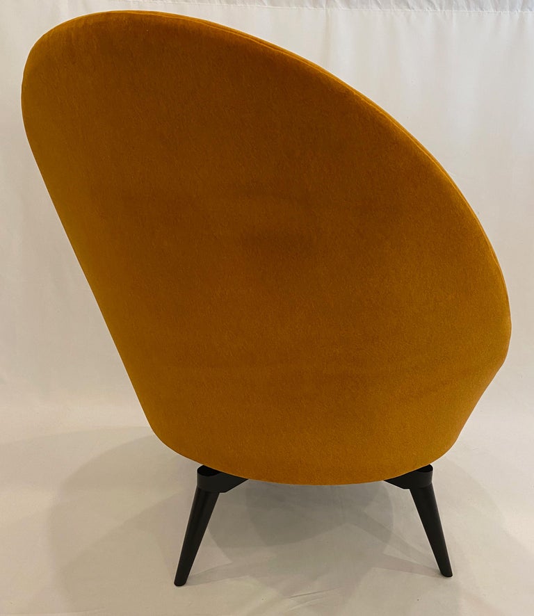 Contemporary Pair of Ochre Mohair Swivel Chairs by AdM Bespoke For Sale