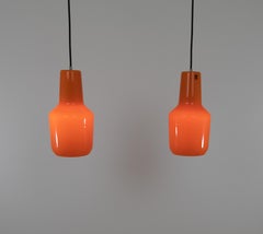 Pair of Orange Murano Glass Pendants by Massimo Vignelli for Venini, 1950s