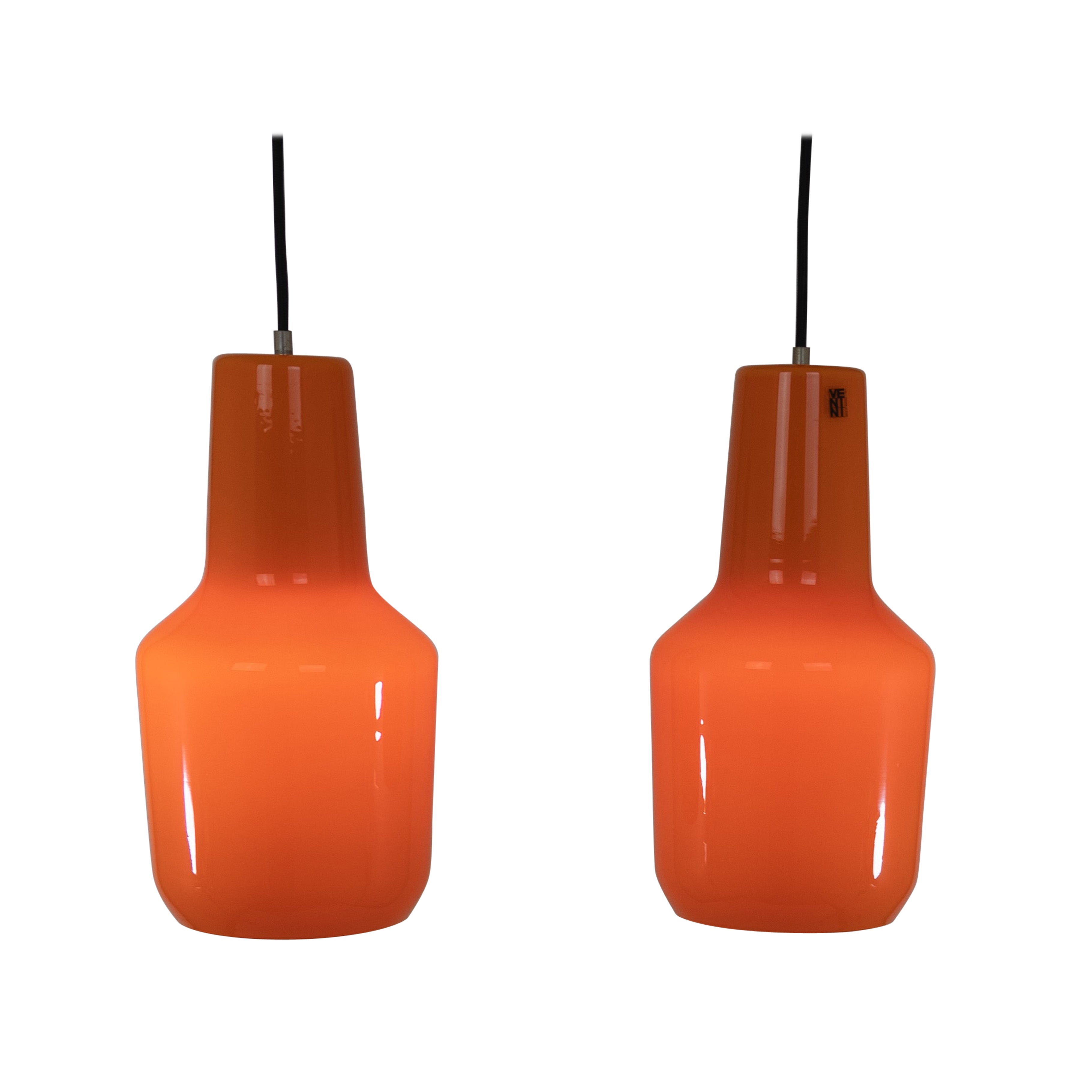 Pair of Orange Murano Glass Pendants by Massimo Vignelli for Venini, 1950s