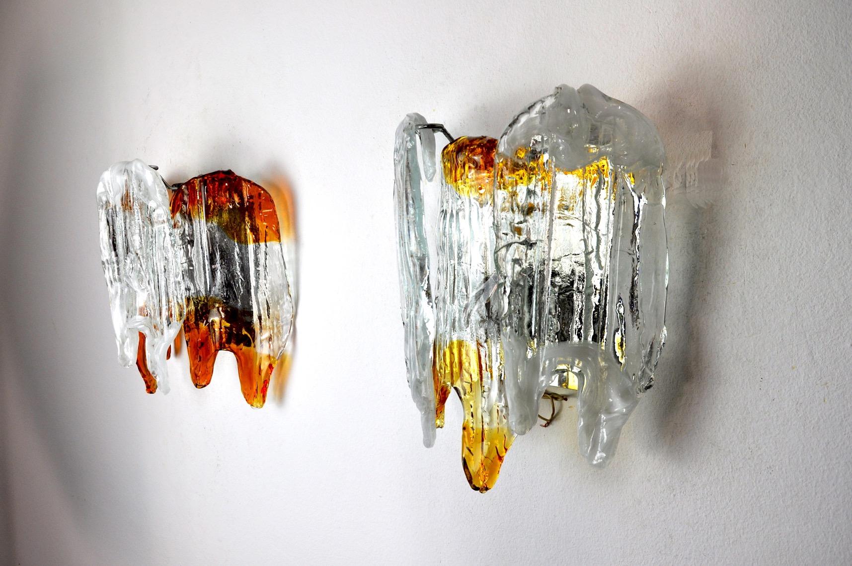 Hollywood Regency Pair of Orange Murano Glass Sconces, Italy, 1960 For Sale