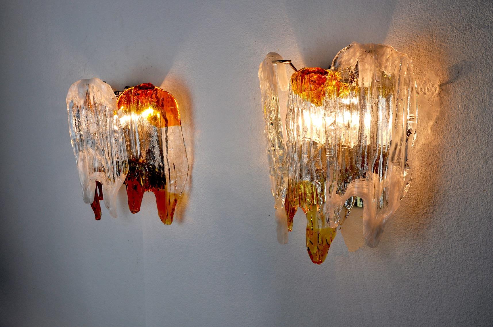 Mid-20th Century Pair of Orange Murano Glass Sconces, Italy, 1960 For Sale