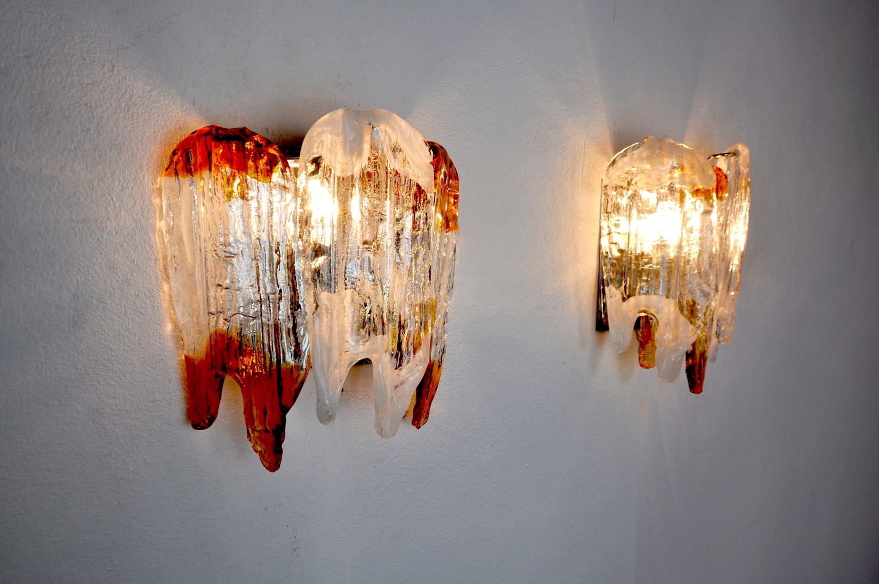 Pair of Orange Murano Glass Sconces, Italy, 1960 For Sale 1