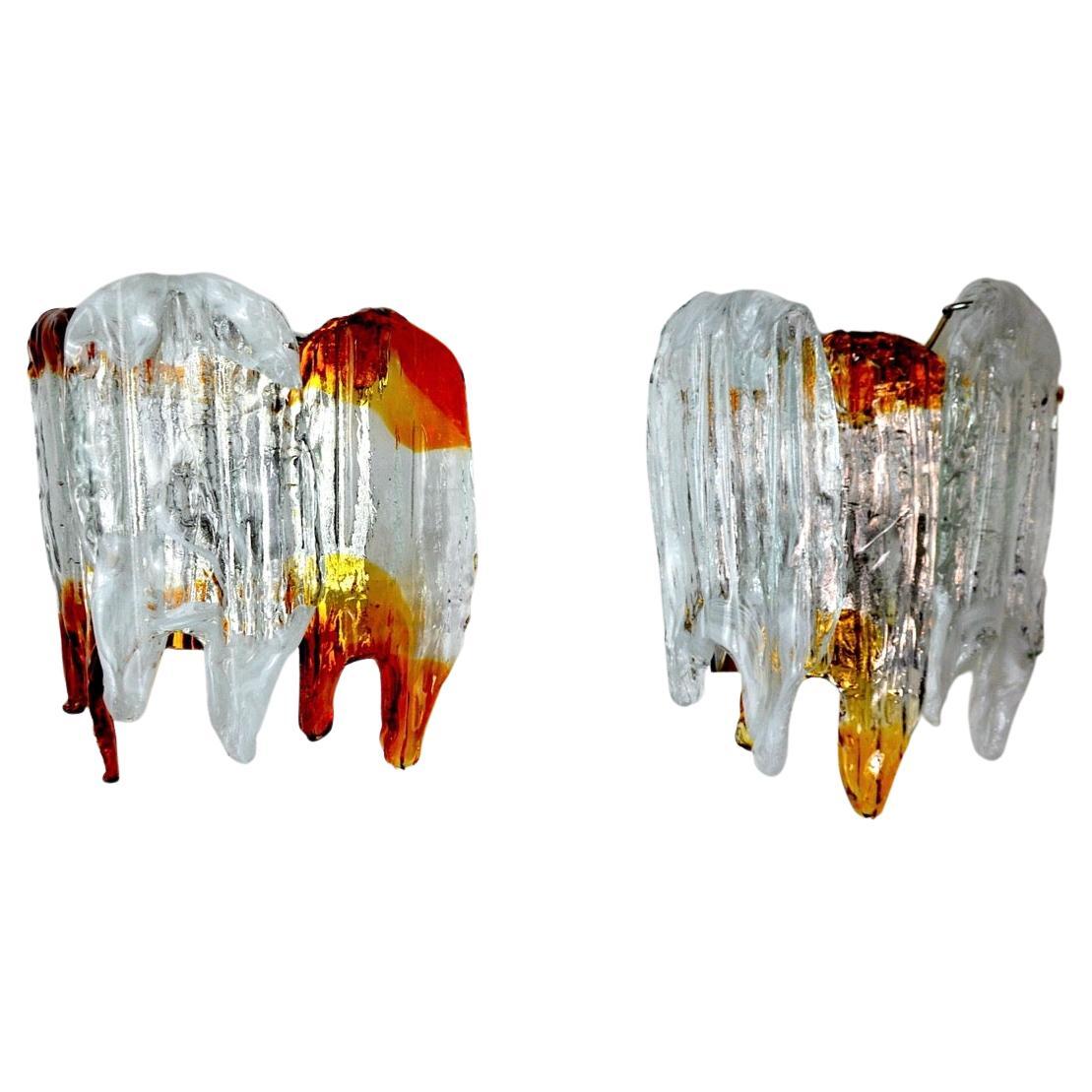 Pair of Orange Murano Glass Sconces, Italy, 1960 For Sale