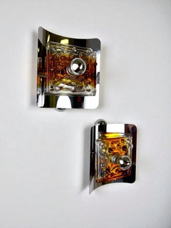 Pair of Orange Murano Mazzega Wall Sconces, Italy, 1970s