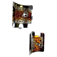 Pair of Orange Murano Mazzega Wall Sconces, Italy, 1970s