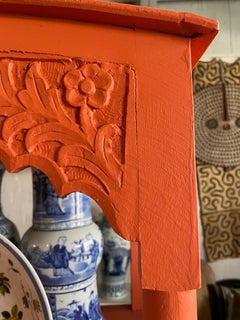 Set of 2 Orange Painted Carved Indian Bookshelves