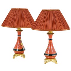 Pair of Orange Paris Porcelain Lamps, circa 1880