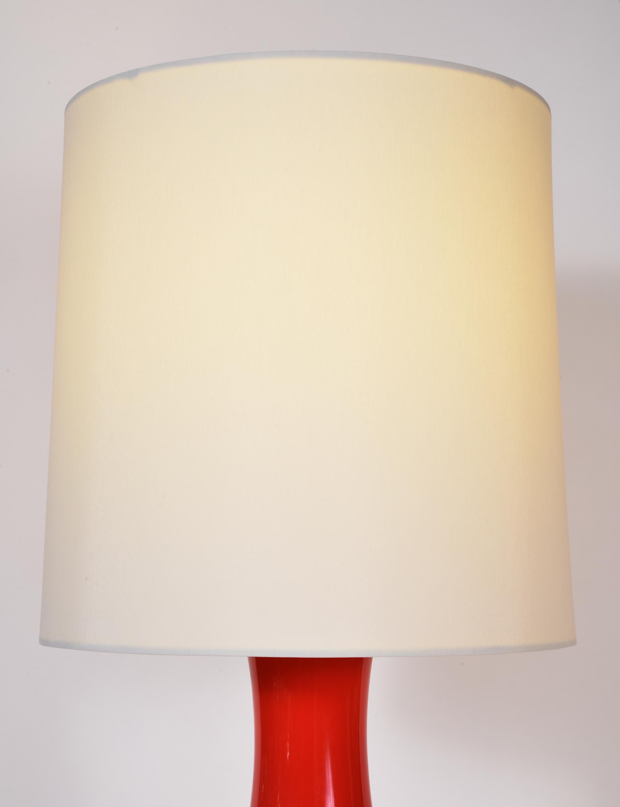 Pair of Orange Porcelain Table Lamp With Gold Wood Base 1
