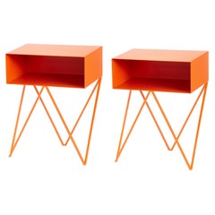 Pareja de Mesillas Robot de Acero Pintado en Polvo Naranja, Made in England